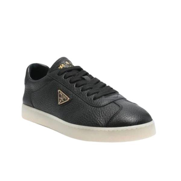 Prada Lane black calf leather low-top sneakers